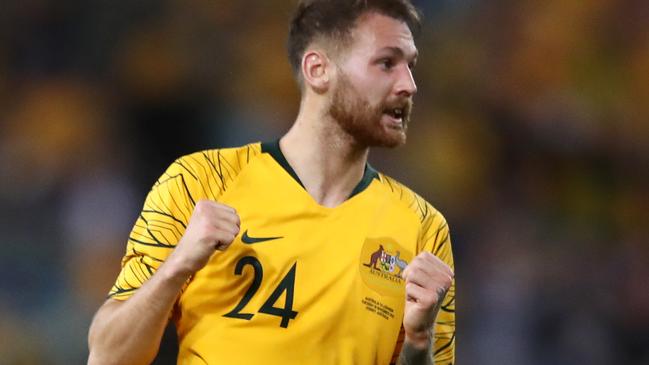 SYDNEY, AUSTRALIA - NOVEMBER 20: Martin Boyle of Australia celebrates scoring a goal during the International Friendly Match between the Australian Socceroos and Lebanon at ANZ Stadium on November 20, 2018 in Sydney, Australia. (Photo by Cameron Spencer/Getty Images)