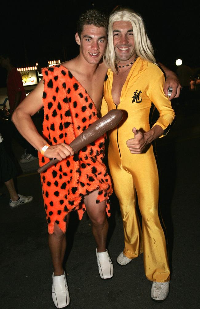 Shayne Dimmer and Hamish Johnston celebrate New Year’s Eve in 2005. Picture: Brett Wortman