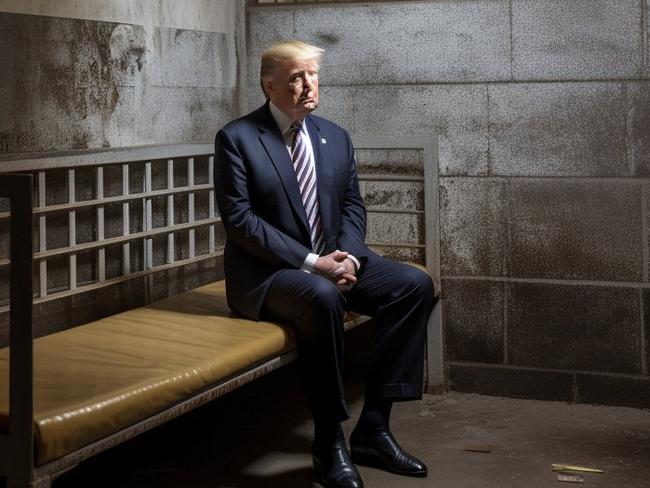 An AI-generated deepfake image of former president Donald Trump sitting in prison.