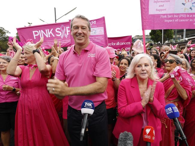 Glenn McGrath and Tracy Bevan in the Pink Parade. Picture: Darrian Traynor/Getty Images