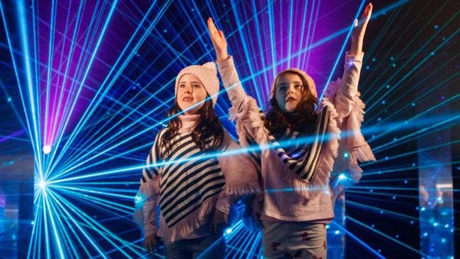 Twins Sienna and Scarlett Moon at Mirror Mirror, by Canada’s Moment Factory, part of Illuminate Adelaide in Victoria Square. Picture: Matt Turner