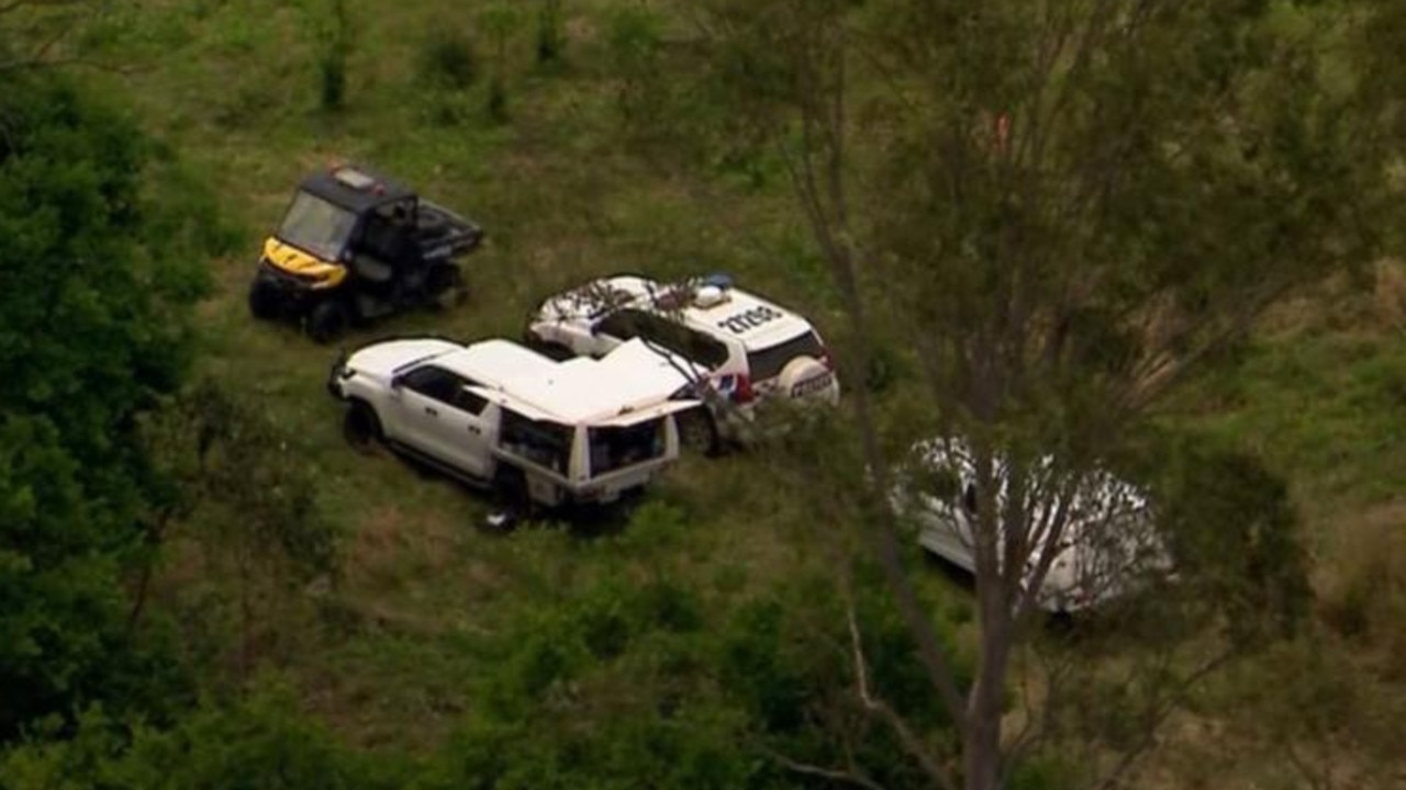 Investigations are underway after the discovery of human remains on a regional property at Booubyjan, about 100km west of Gympie. Picture: Channel 7