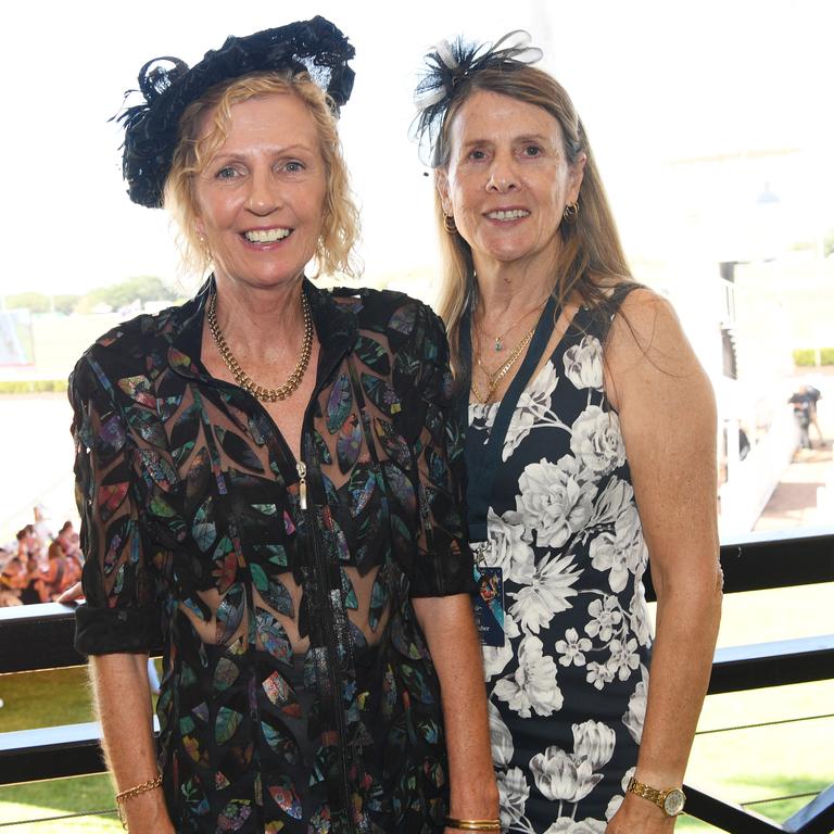 Kim Spencer and Shaen Thelander at the Darwin Turf Club Bridge Toyota Ladies' Day / Derby Day. Picture: KATRINA BRIDGEFORD