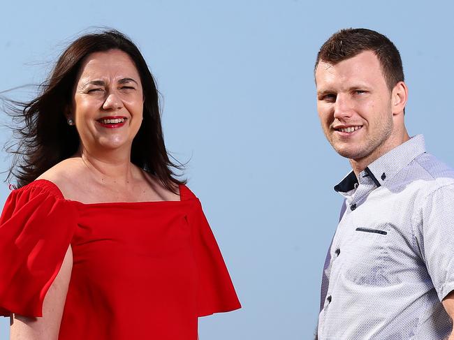 Premier Annastacia Palaszczuk with World Champion boxer Jeff Horn at Burleigh Heads. Pics Adam Head