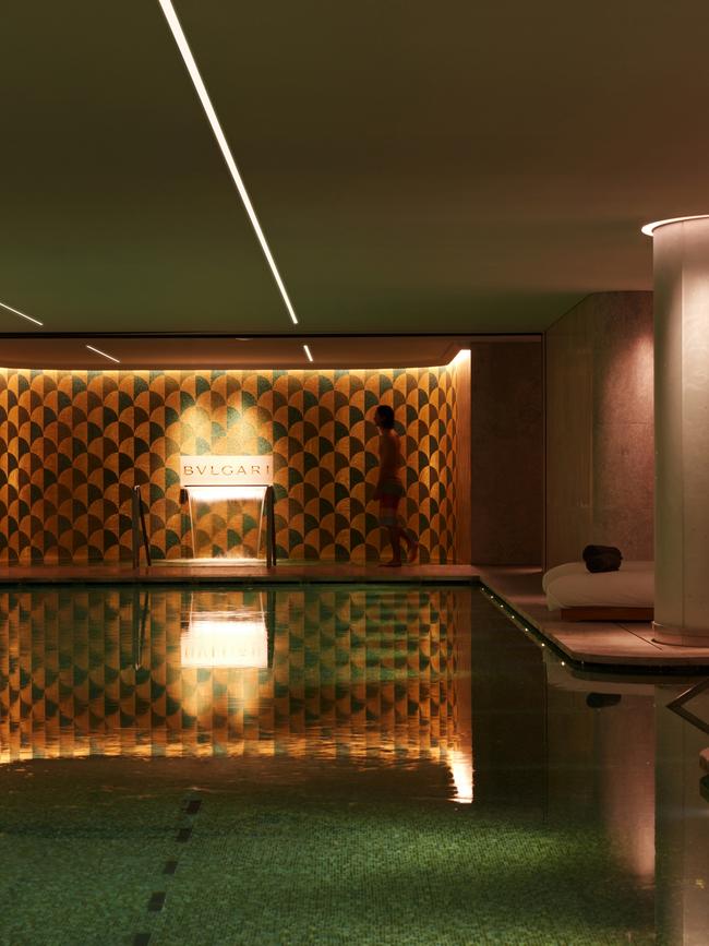 One of two pools in the spa with malachite and gold mosaics. Picture: Tommy Picone and Francois Guillemin