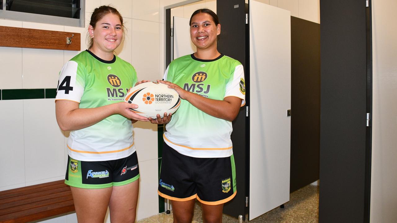 Lasham Dalgleish and Jesse Thomson of the Palmerston Raiders in the new change rooms.