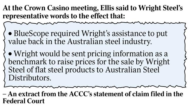 At the Crown Casino meeting, Ellis said to Wright Steel’s representative words to the effect that: