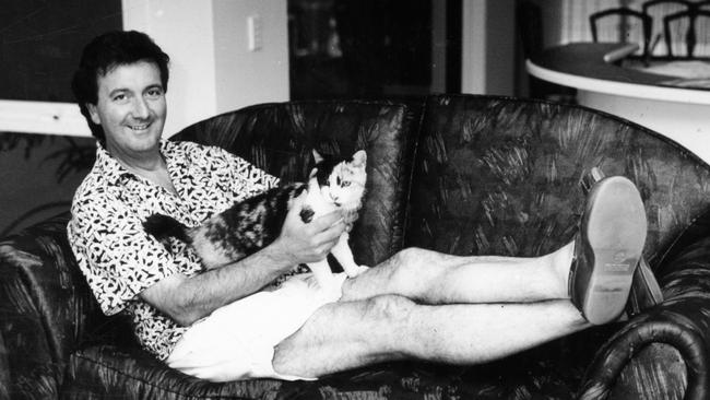 Graeme Goodings with his cat Cinnamon in the early 1990s. Picture: Advertiser Library