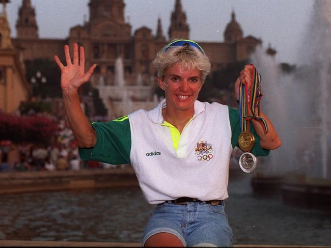Watt with the gold and silver medals she won at the 1992 Barcelona games.