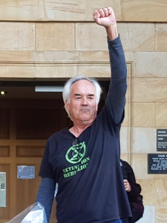 Extinction Rebellion protester Ian Fox is released on bail, having been charged with causing an environmental nuisance. Picture: Sean Fewster