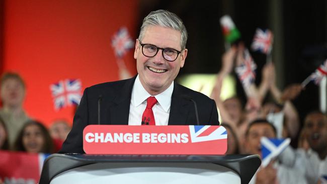 Britain's Labour Party leader Keir Starmer delivers a speech during a victory rally at the Tate Modern in London. Picture: AFP