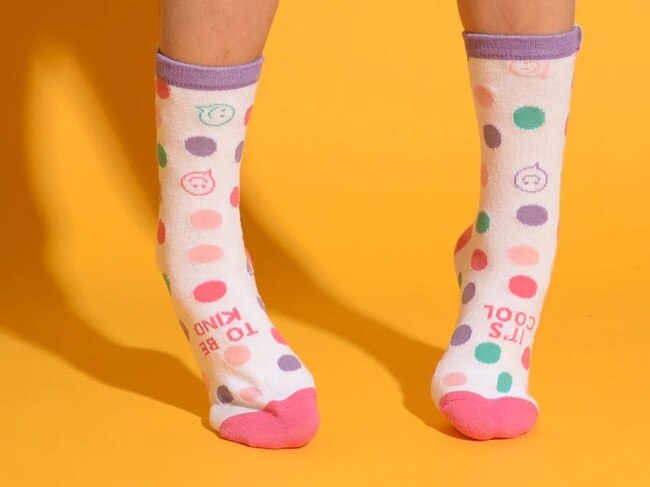 Posisocks have positive messages on them like ‘it’s cool to be kind’. Picture: Posisocks website