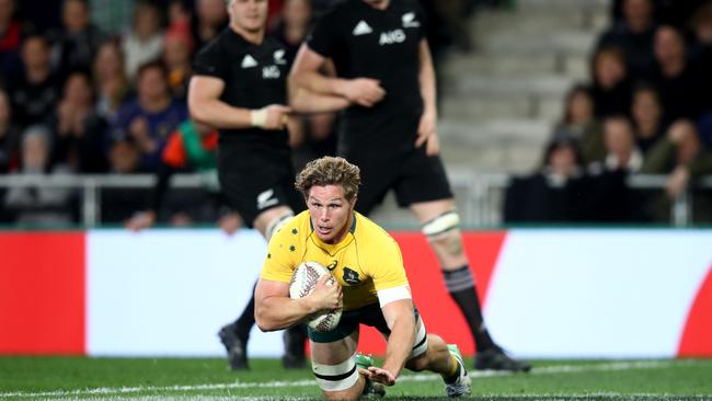 Michael Hooper of the Wallabies scores a try. Picture: Getty