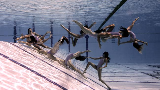 Synchronised swimmers as part of the Ladies In Waiting photo series. Picture: Francesca Owen