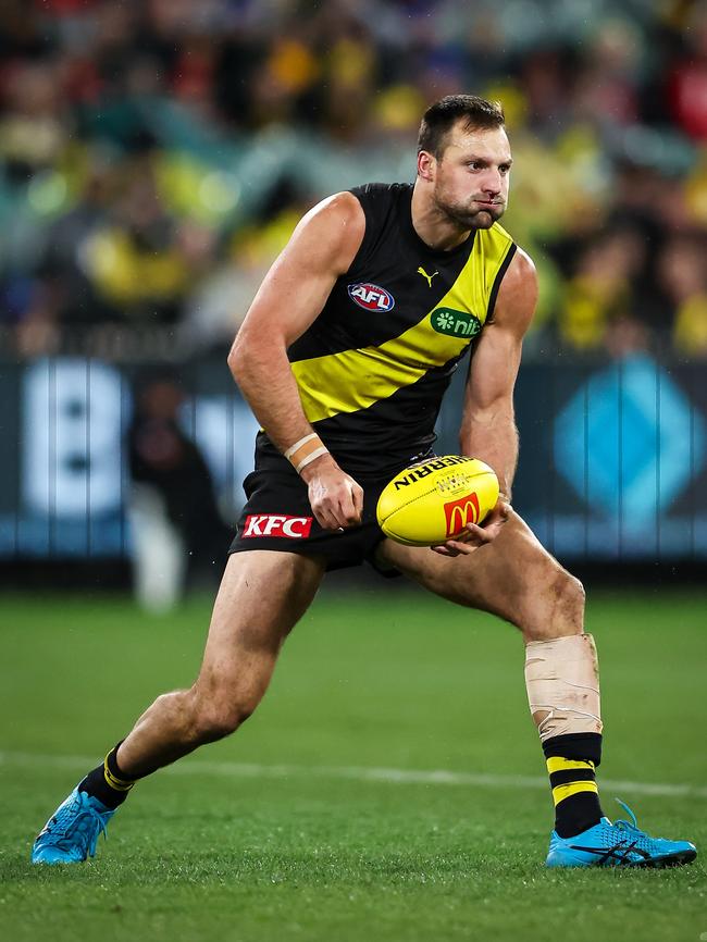 Richmond captain Toby Nankervis is battling a foot injury in a race for Opening Round. Picture: Dylan Burns/AFL Photos via Getty Images.