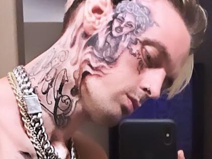 Aaron Carter's new face tattoo. Picture: Aaron Carter/Instagram