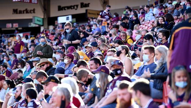 Over 13,000 fans enjoyed a rare Sunday afternoon game at Suncorp Stadium. Picture: Bradley Kanaris/Getty