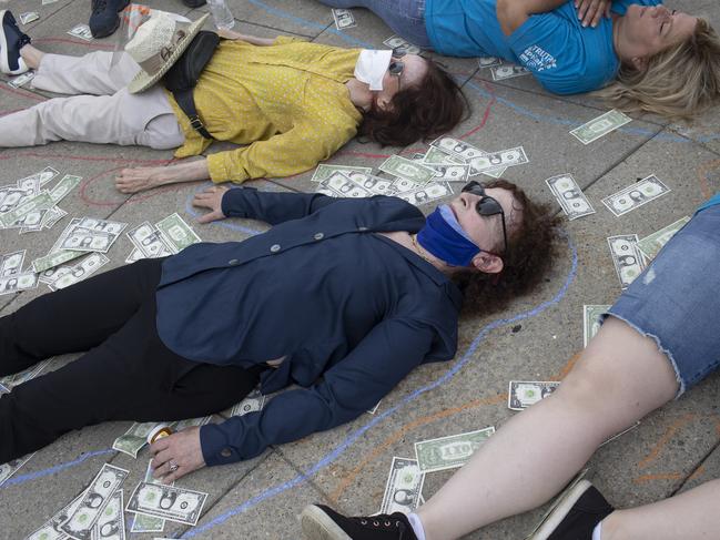 Goldin joins a protest with family members of people who have died during the opioid epidemic in the US. Picture: Andrew Lichtenstein/Getty Images