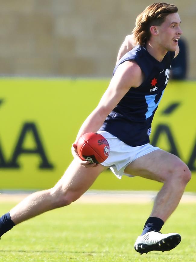 Noah Anderson displays his athleticism for Vic Metro during this year’s AFL under-18 championships. Picture: MARK BRAKE (AFL Photos/via Getty Images).