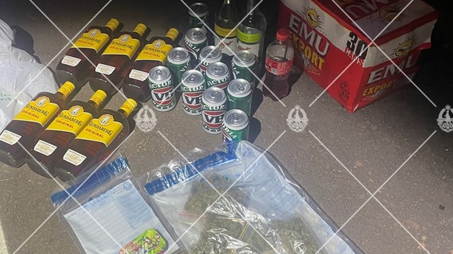 The Northern Territory Police Force has seized a substantial amount of alcohol and illicit drugs intended for distribution within remote communities in the Daly River region. Picture: NT Police