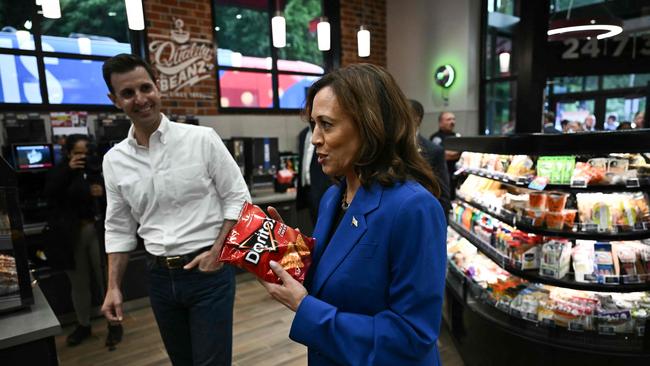 Vice President Kamala Harris is hoping that doing things like buying Doritos makes her seem normal, and distracts from her hard left agenda. (Photo by ANGELA WEISS / AFP)