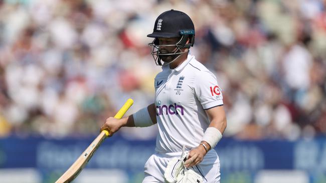 Ben Duckett trudges off after an early dismissal. Picture: Getty