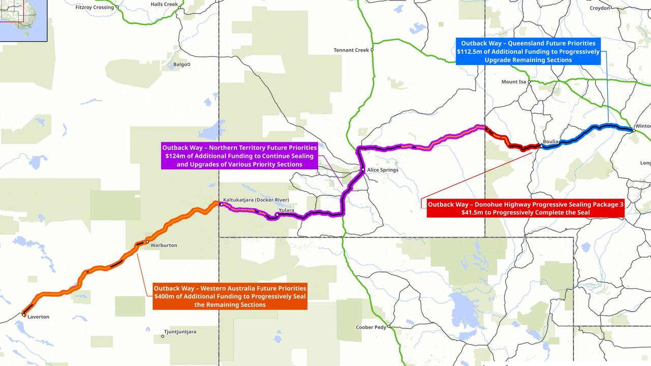 An additional $678m in federal funding will be used to continue sealing and upgrading Outback Way. Picture: Federal Government