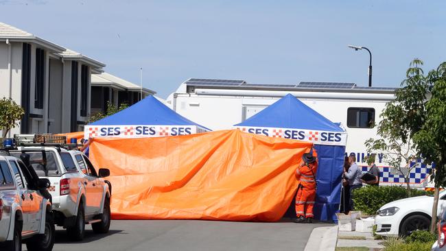 Police at the scene in Pimpama. Picture: Richard Gosling.