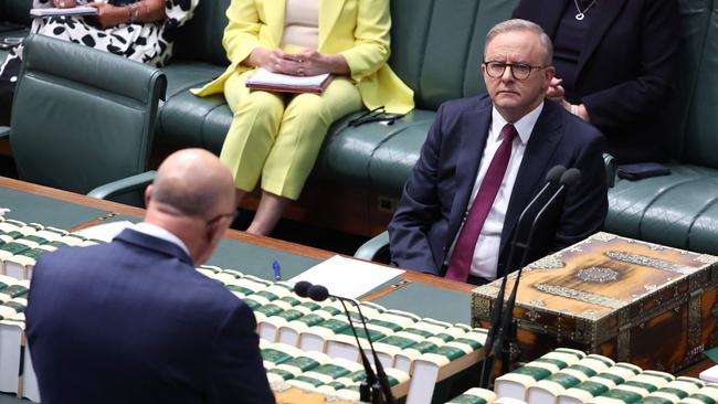 Anthony Albanese listens to Peter Dutton in the House of Representatives two days after Australians voted No in the Indigenous voice to parliament referendum. Picture: AFP