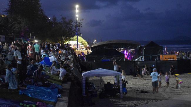 Thousands flooded Mooloolaba Beach to celebrate the end of 2022. Photo: Elizabeth Neil