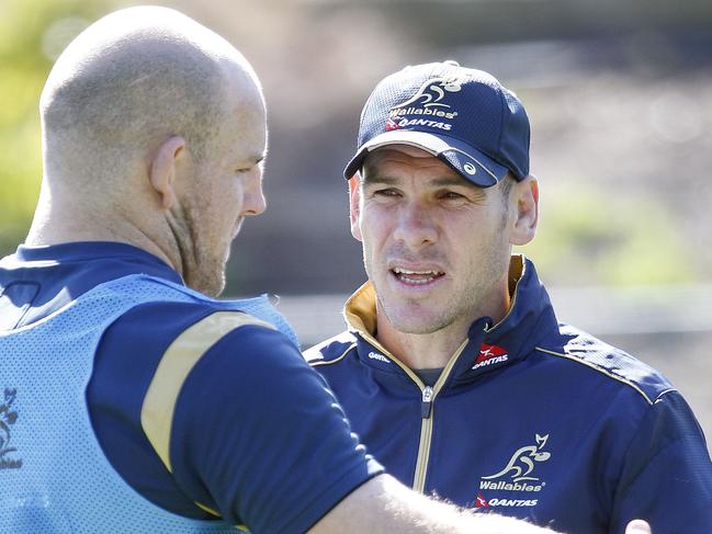 Wallabies training in Herston, QLD. Stephen Moore and Nathan Grey