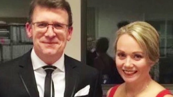 A photo from 2017 which shows Alan Tudge arriving to the 2017 Mid-Winter Ball with Rachelle Miller. Picture: ABC/Four Corners.