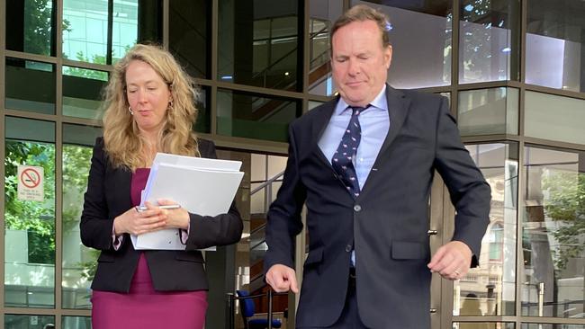 Duncan Stewart, who has been charged by ASIC with insider trading, with his barrister Ruth Shann. Picture: Angelica Snowden