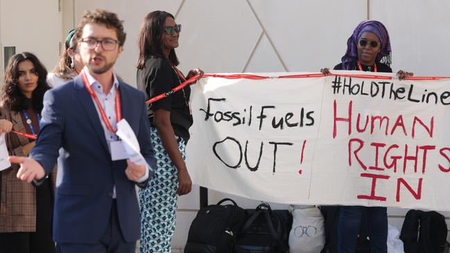 Protesters at the COP28 climate conference. Picture: Getty Images