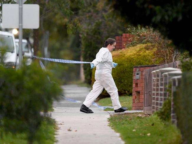 A forensic investigator at the home this morning. AAP Image/Joe Castro