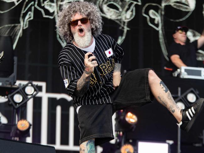 He also sported a wig during their recent performance at the Pinkpop Music Festival in Landgraaf, Netherlands. Picture: Paul Bergen / ANP / AFP