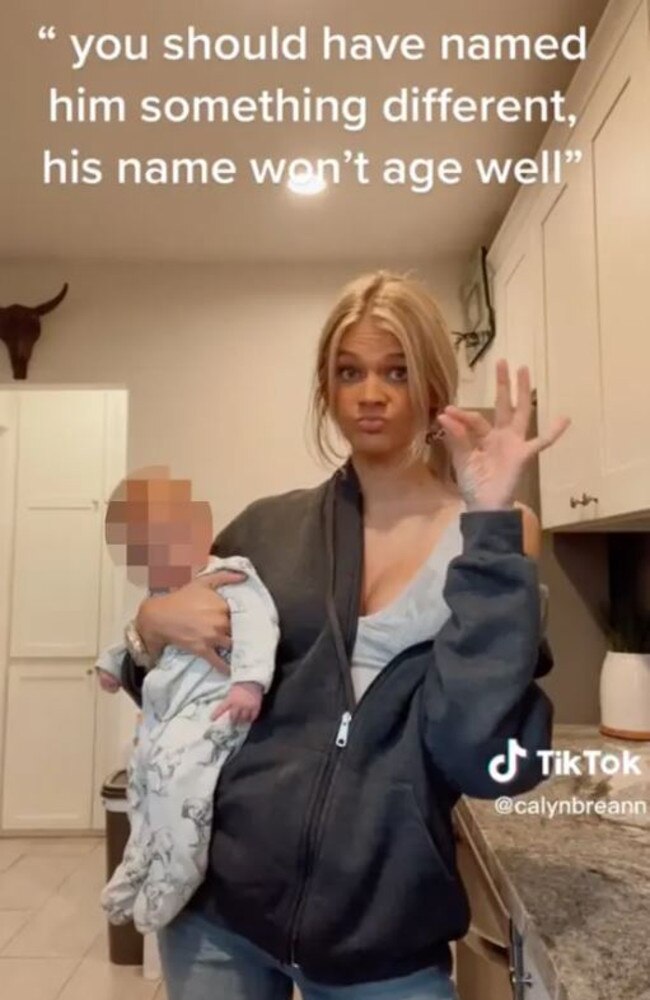 The mum posted the now-viral TikTok with her baby’s unusual moniker. TikTok/calynbreann