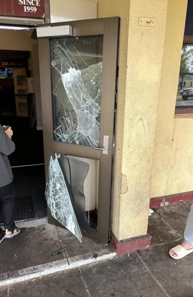 Damage sustained to Todd Tavern in Alice Springs after a large group of people attempted to smash their way inside. Picture: Supplied