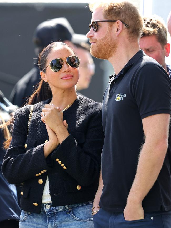 Meghan Markle in a Celine jacket with Linda Farrow sunglasses. Picture: Chris Jackson/Getty Images for the Invictus Games Foundation