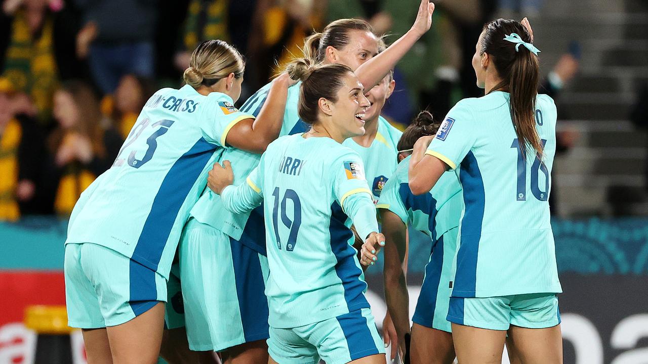 Australia celebrates a goal attempt . Picture: Mark Stewart