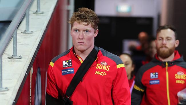 AFL Round 5. Geelong v Gold Coast at GMHBA Stadium, Geelong. 04/07/2020.  Matthew Rowell of the Suns at half time    . Pic: Michael Klein