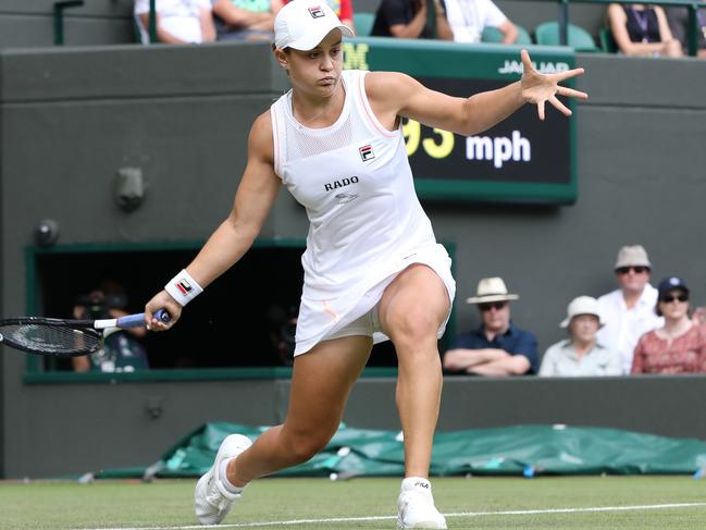 Her round ... Ash Barty at Wimbledon against Saisai Zheng.