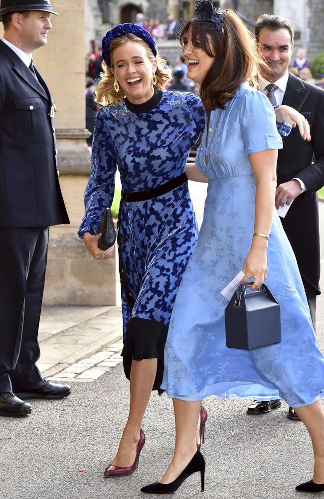Cressida Bonas, left, arrives for the wedding of Princess Eugenie of York and Jack Brooksbank at St George’s Chapel, Windsor Castle, near London, England, Friday Oct. 12, 2018. (Matt Crossick/Pool via AP)