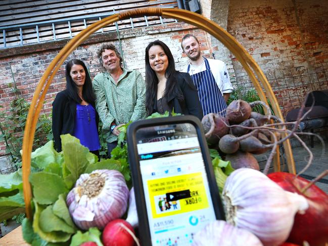 Buying locally grown Tasmanian food is about to get easier with a new online farmersÃ• market that will allow cafes, restaurants and grocery stores to buy local produce directly from producers. Sprout Tasmania CEO Alice Percy, left, president Huon Producers Network, project manager Erika Avellaneda Celis and Ethos chef Iain Todd