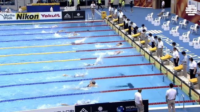 Susie O'Neill wins the 50m Butterfly at the World Aquatics Masters Championships.