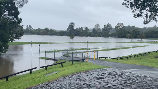 Flooding on Somerset Drive, Mudgeeraba. Picture: Charlton Hart.