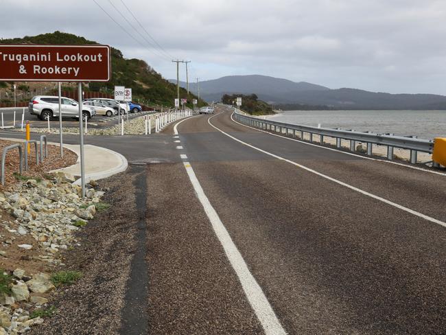 The colour of the bitumen on the newly sealed section of road has been lightened to make penguins more visible at night.