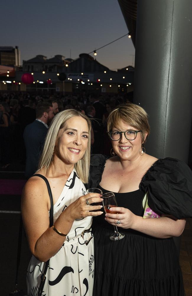 Hollie Dubbelman (left) and Bri Case representing Red Bolt Engineering at Little Pig Consulting Business Excellence Awards at Rumours International, Saturday, October 19, 2024. Picture: Kevin Farmer