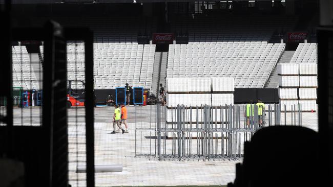 Work going on inside MCG for the Taylor Swift concert. Picture: David Crosling