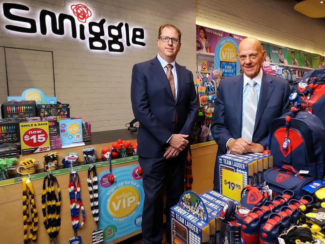 Premier Investments chairman Solomon Lew and CEO Richard Murray, at the Melbourne Central  Smiggle store in the CBD of Melbourne. Picture : Ian Currie